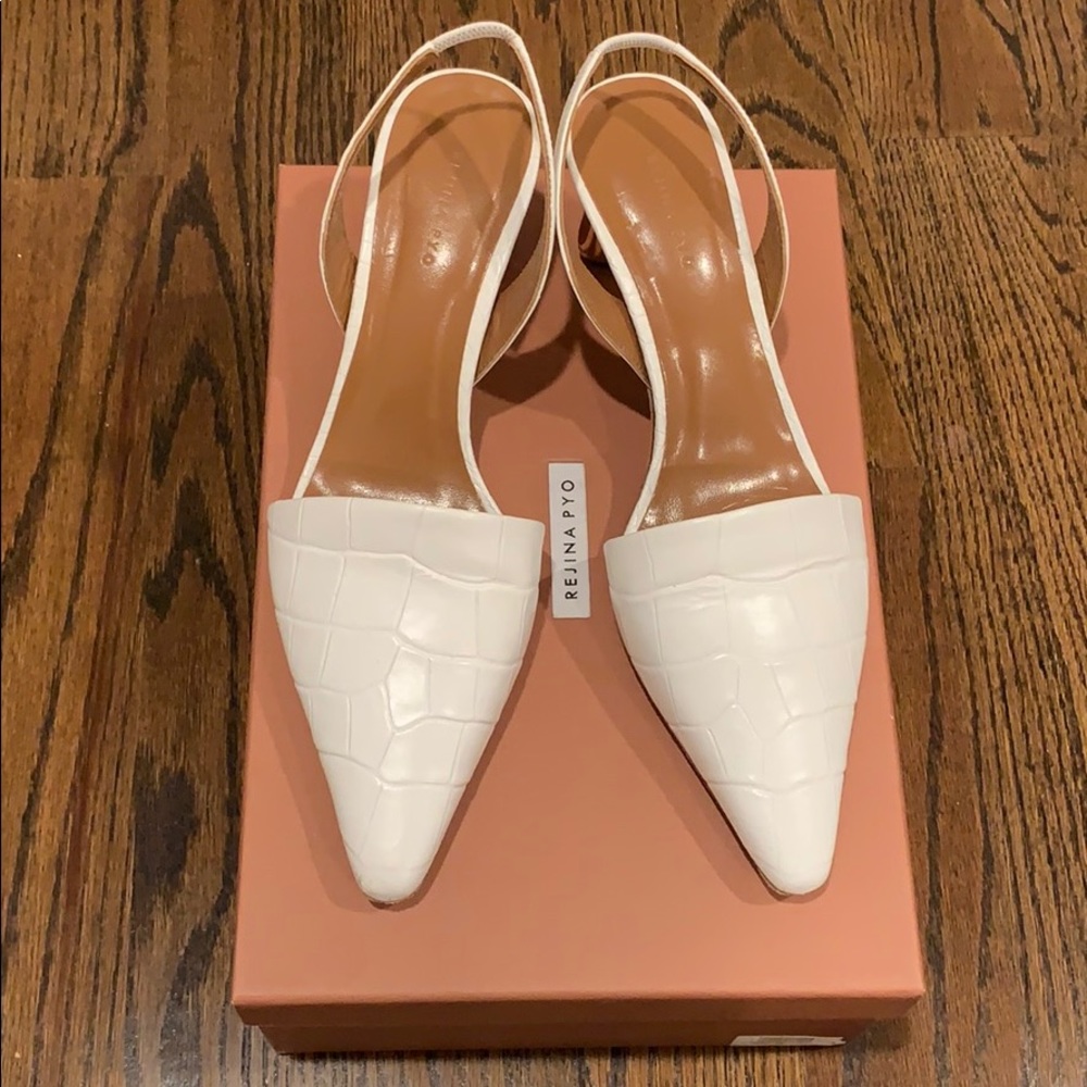 Rejina Pyo 40 slingback in white croc leather